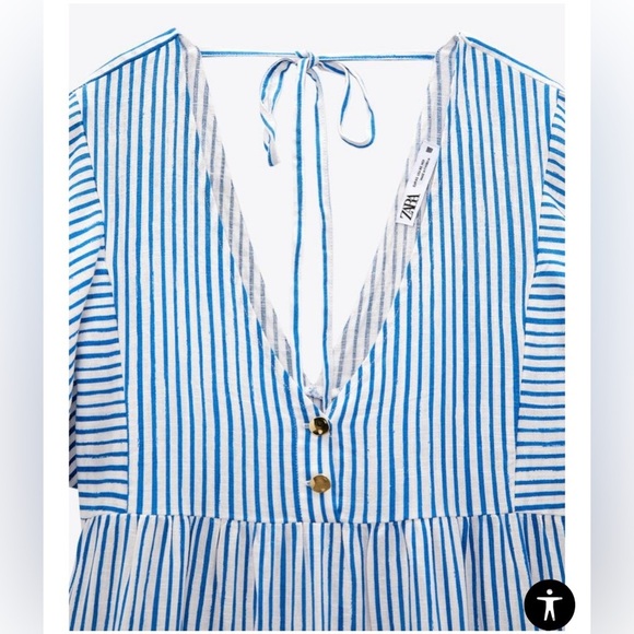 Zara blue striped short sleeve mini dress - Picture 3 of 8